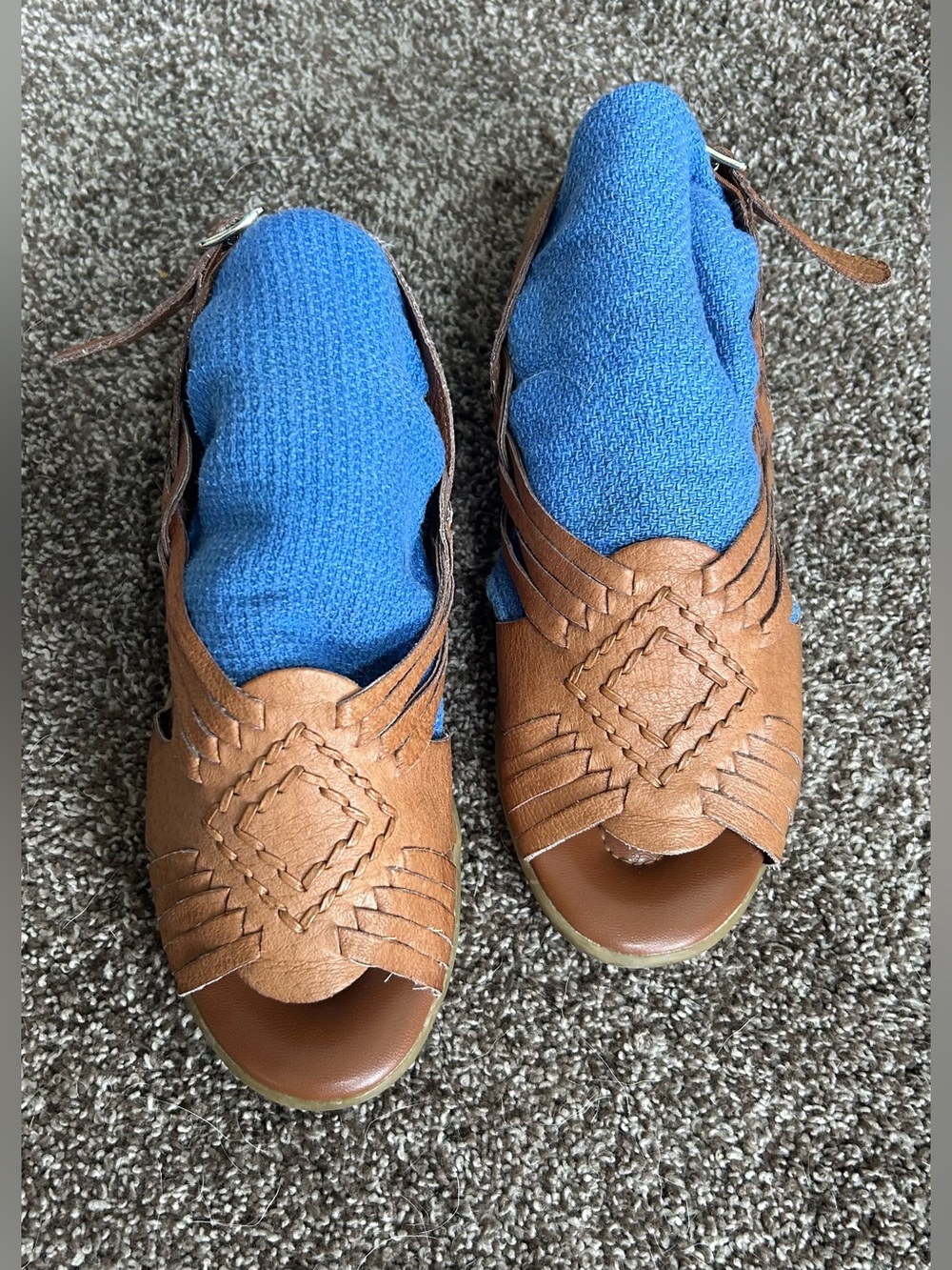 Women’s Comfortable Tan Leather Huarache Sandals with Adjustable Straps sz 61/2 - Picture 2 of 6